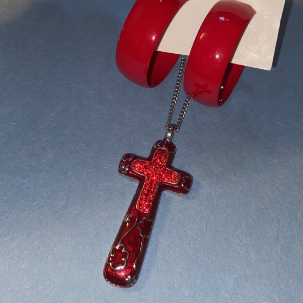 Red Cross necklace and earrings